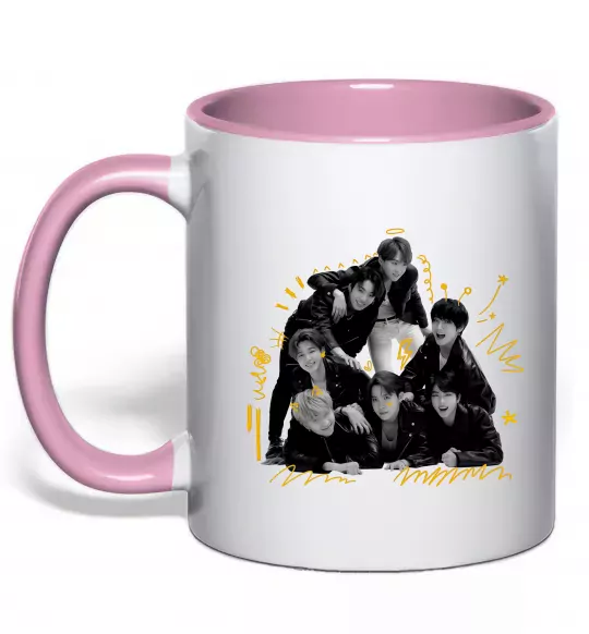 Чашка с цветной ручкой BTS фото домальоване Нежно розовый фото