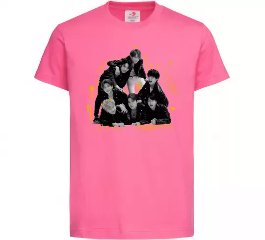 Детская футболка BTS фото домальоване Ярко-розовый фото