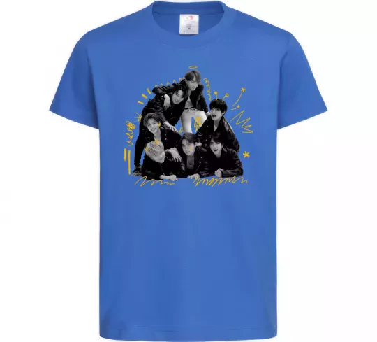 Детская футболка BTS фото домальоване Ярко-синий фото