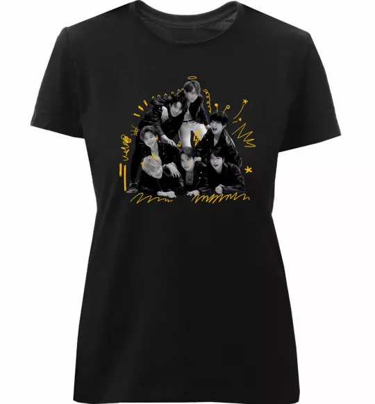 Жіноча преміум футболка BTS фото домальоване Чорний фото