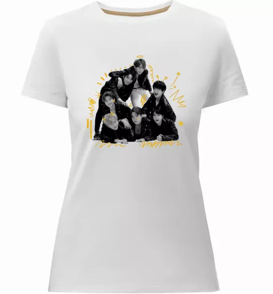 Жіноча преміум футболка BTS фото домальоване Білий фото