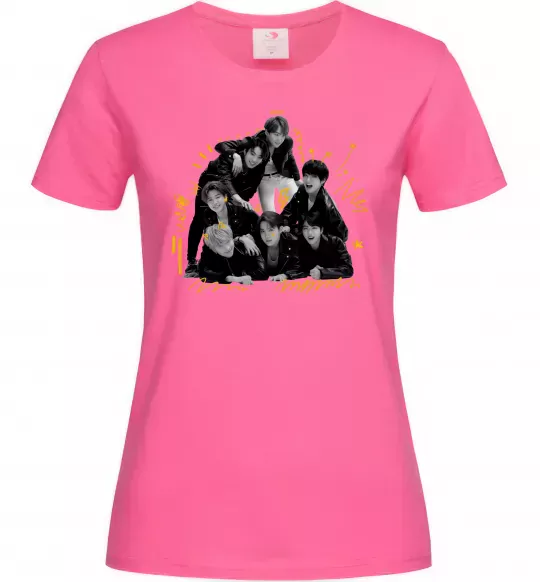 Женская футболка BTS фото домальоване Ярко-розовый фото