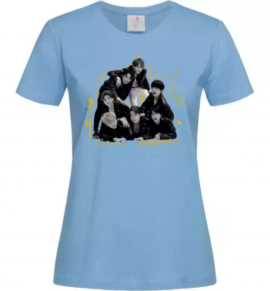 Женская футболка BTS фото домальоване Голубой фото