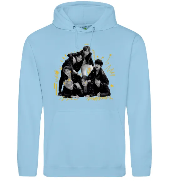 Мужская толстовка (худи) BTS фото домальоване Голубой фото