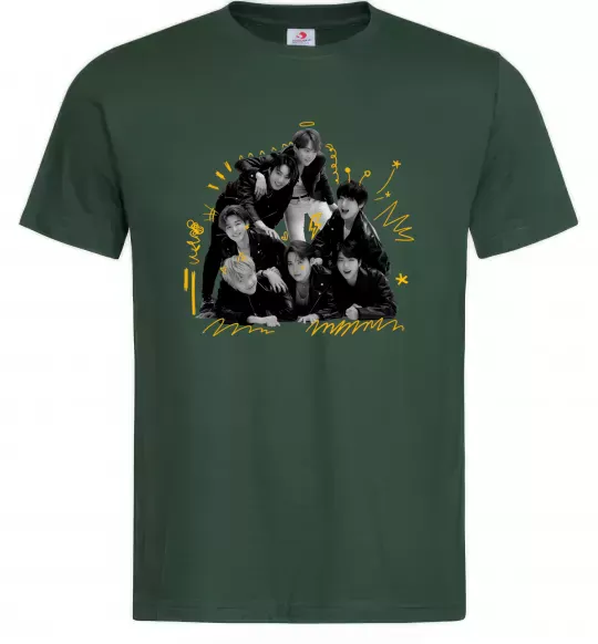 Мужская футболка BTS фото домальоване Темно-зеленый фото