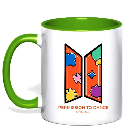 Чашка з кольоровою ручкою Permission to dance on stage Лаймовий фото