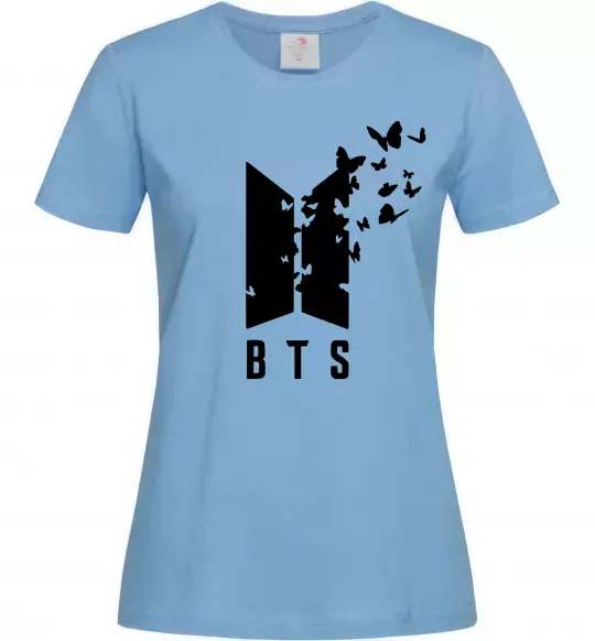 Женская футболка BTS метелики Голубой фото