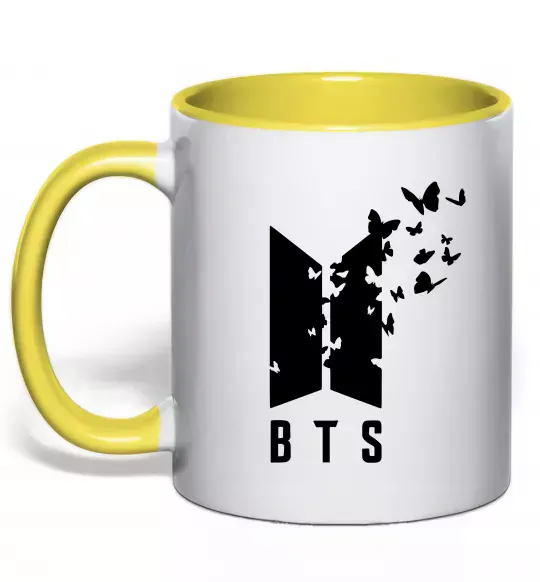 Чашка з кольоровою ручкою BTS метелики Сонячно жовтий фото