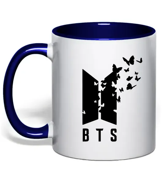 Чашка з кольоровою ручкою BTS метелики Глибокий темно-синій фото