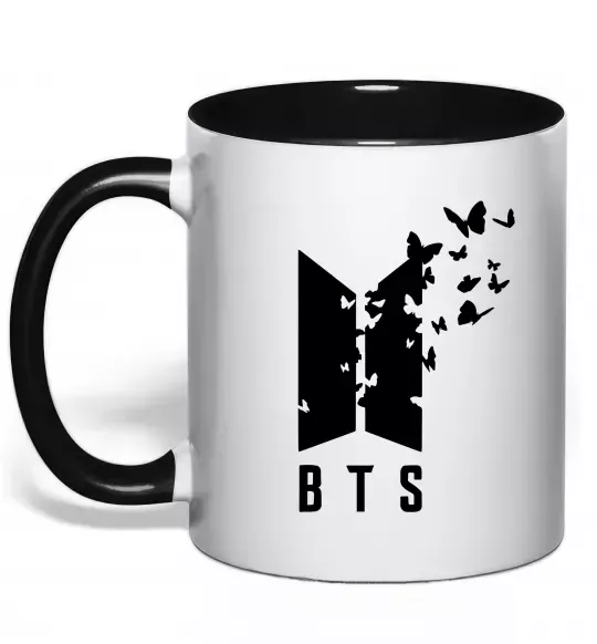 Чашка з кольоровою ручкою BTS метелики Чорний фото