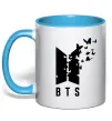 Чашка з кольоровою ручкою BTS метелики Блакитний фото