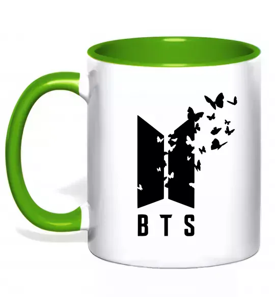 Чашка з кольоровою ручкою BTS метелики Зелений фото