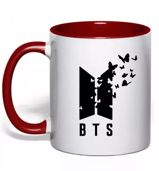 Чашка з кольоровою ручкою BTS метелики Червоний фото