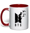 Чашка з кольоровою ручкою BTS метелики Червоний фото