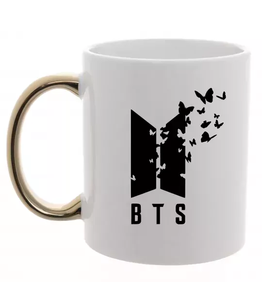 Чашка з кольоровою ручкою BTS метелики Золото фото