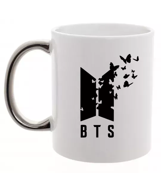 Чашка з кольоровою ручкою BTS метелики Срібло фото