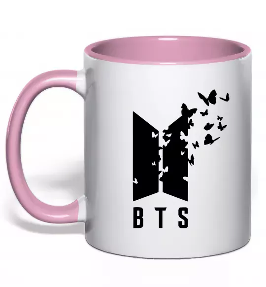 Чашка з кольоровою ручкою BTS метелики Ніжно рожевий фото
