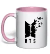 Чашка з кольоровою ручкою BTS метелики Ніжно рожевий фото