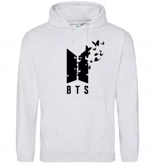 Мужская толстовка (худи) BTS метелики Серый меланж фото