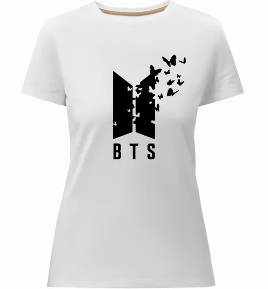 Женская премиум футболка BTS метелики Белый фото