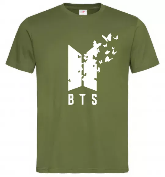 Мужская футболка BTS метелики Оливковый фото