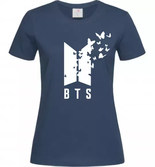Женская футболка BTS метелики Темно-синий фото