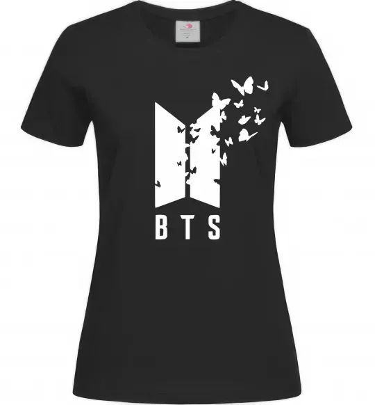 Женская футболка BTS метелики Черный фото