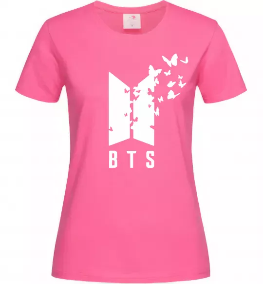 Женская футболка BTS метелики Ярко-розовый фото