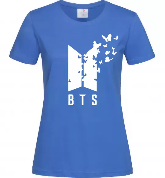 Женская футболка BTS метелики Ярко-синий фото