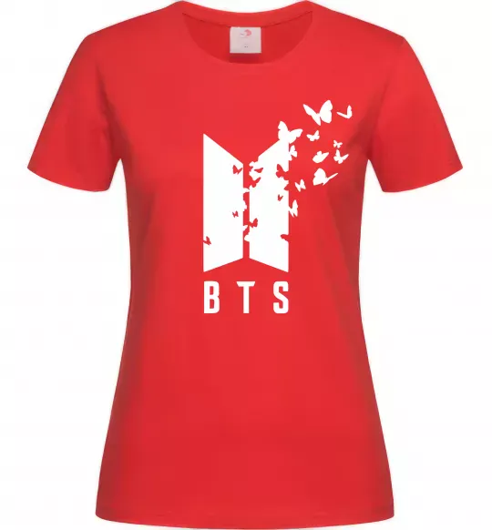 Женская футболка BTS метелики Красный фото