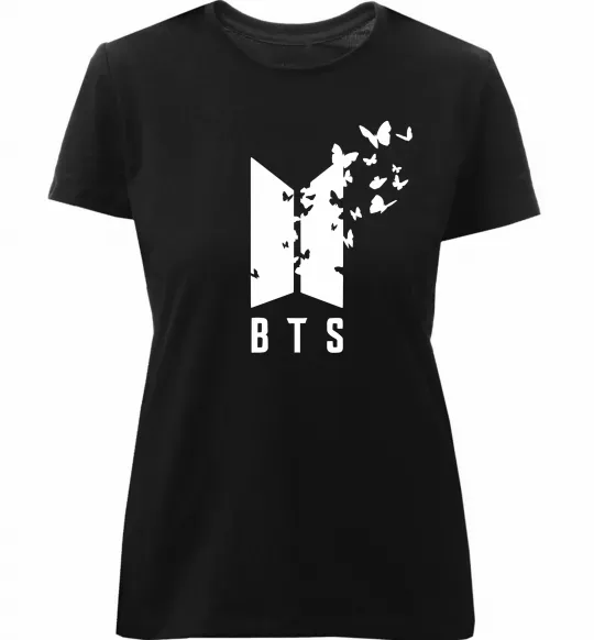 Женская премиум футболка BTS метелики Черный фото