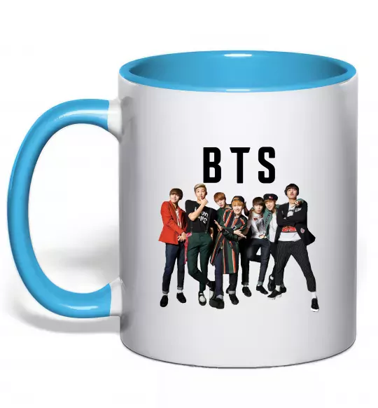 Чашка с цветной ручкой BTS фото та назва Голубой фото