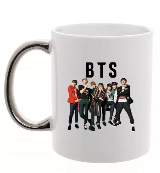 Чашка с цветной ручкой BTS фото та назва Серебро фото