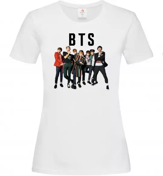 Жіноча футболка BTS фото та назва Білий фото