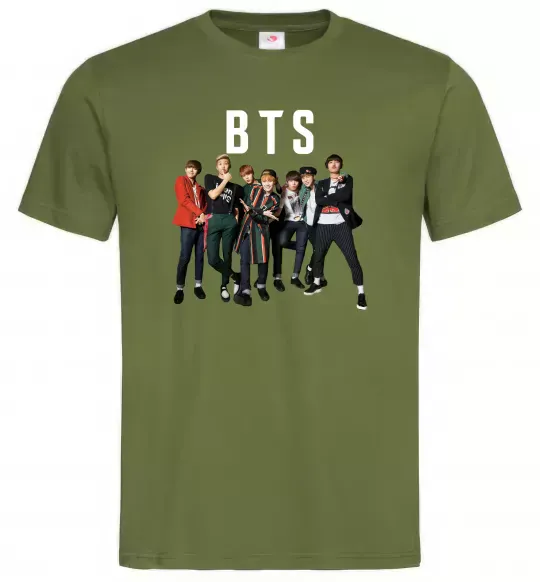 Мужская футболка BTS фото та назва Оливковый фото