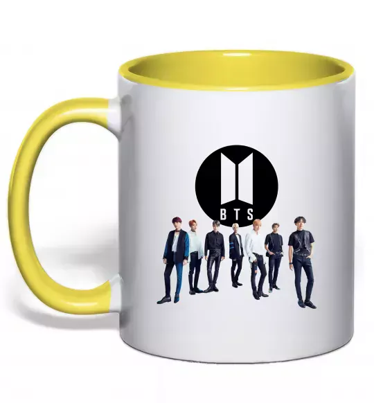 Чашка з кольоровою ручкою BTS лого та виконавці Сонячно жовтий фото