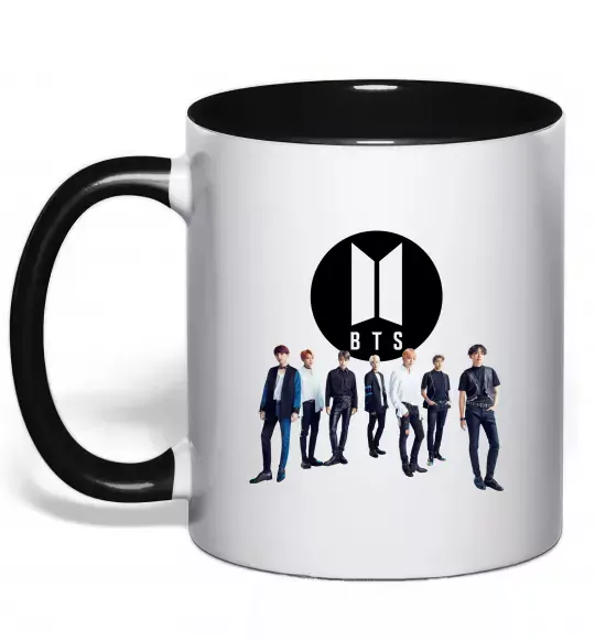 Чашка з кольоровою ручкою BTS лого та виконавці Чорний фото