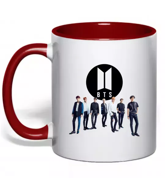 Чашка з кольоровою ручкою BTS лого та виконавці Червоний фото