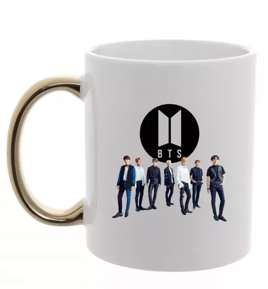 Чашка з кольоровою ручкою BTS лого та виконавці Золото фото