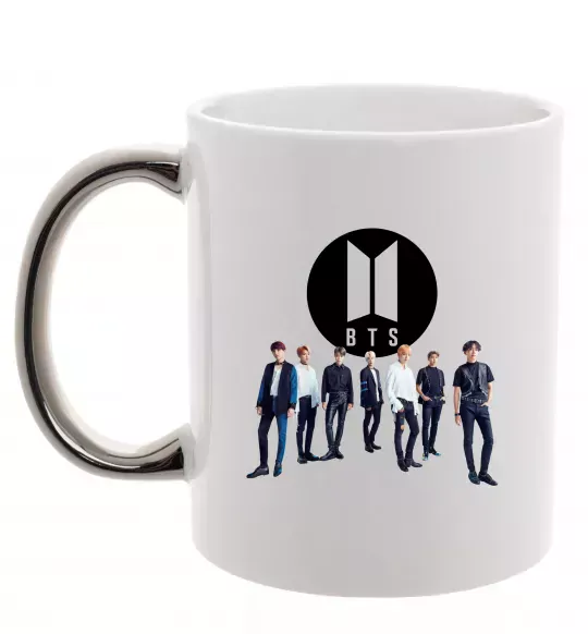 Чашка з кольоровою ручкою BTS лого та виконавці Срібло фото