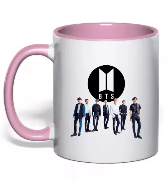 Чашка з кольоровою ручкою BTS лого та виконавці Ніжно рожевий фото