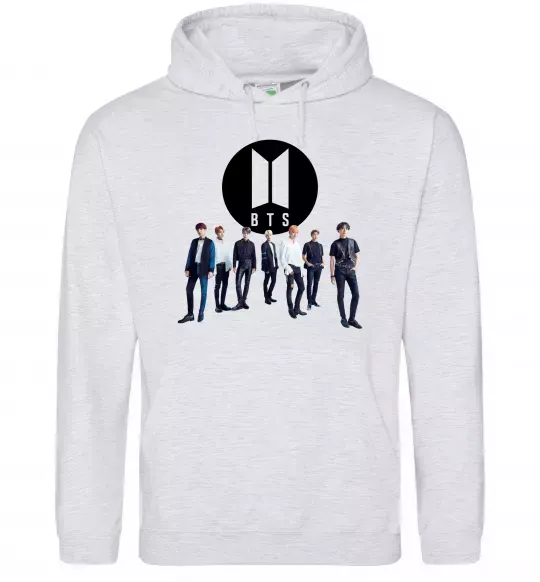 Мужская толстовка (худи) BTS лого та виконавці Серый меланж фото