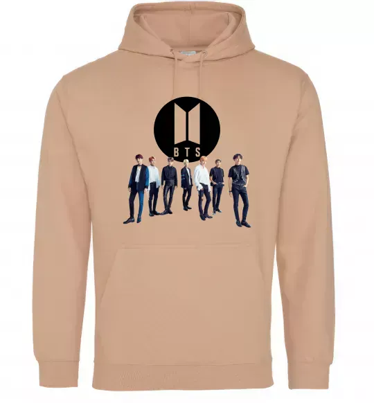 Мужская толстовка (худи) BTS лого та виконавці Песочный фото