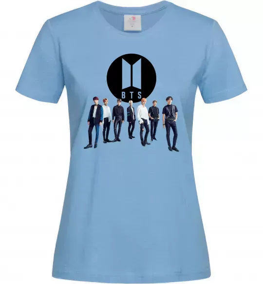 Женская футболка BTS лого та виконавці Голубой фото