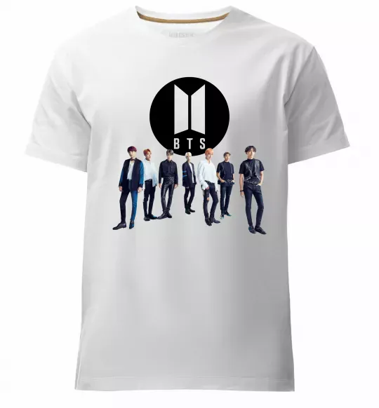 Чоловіча преміум футболка BTS лого та виконавці Білий фото