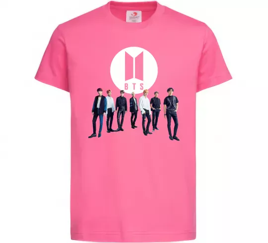 Дитяча футболка BTS лого та виконавці Яскраво-рожевий фото