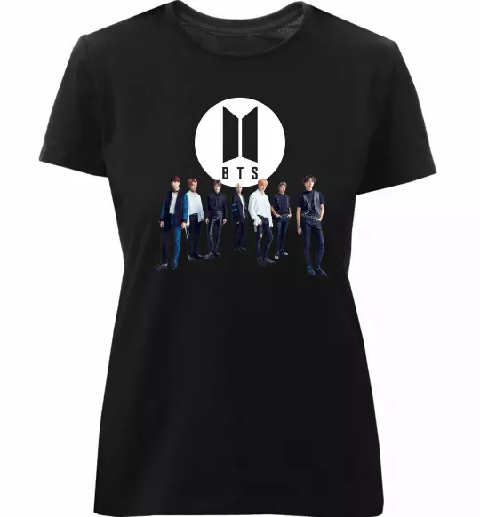 Жіноча преміум футболка BTS лого та виконавці Чорний фото