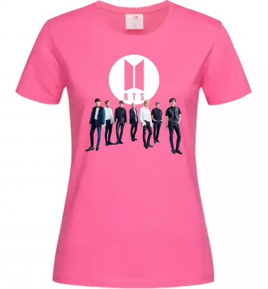 Женская футболка BTS лого та виконавці Ярко-розовый фото