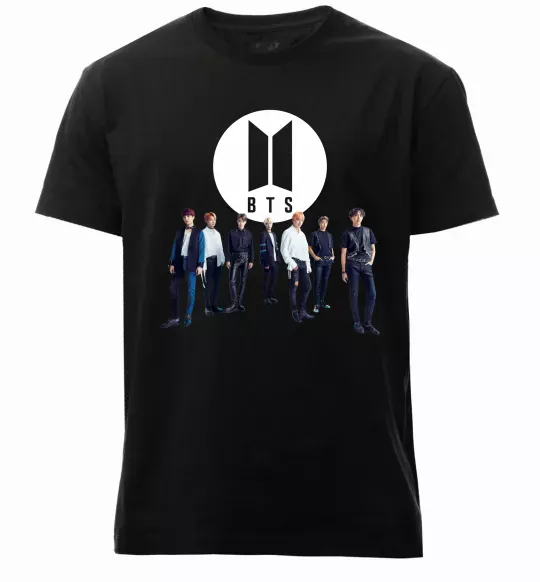 Чоловіча преміум футболка BTS лого та виконавці Чорний фото