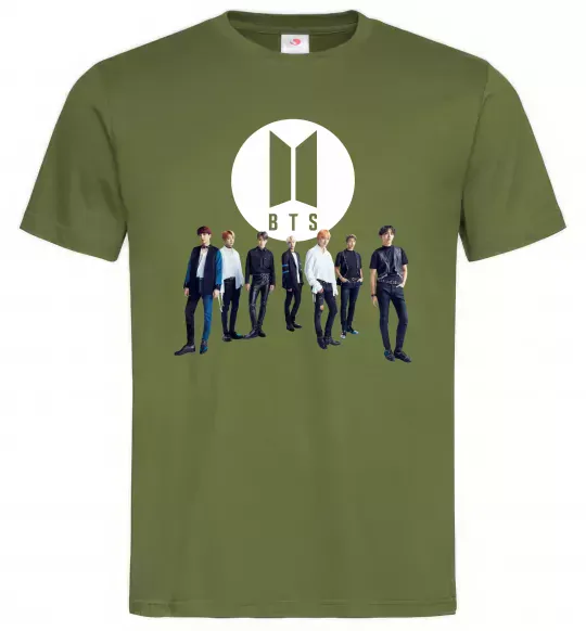 Мужская футболка BTS лого та виконавці Оливковый фото